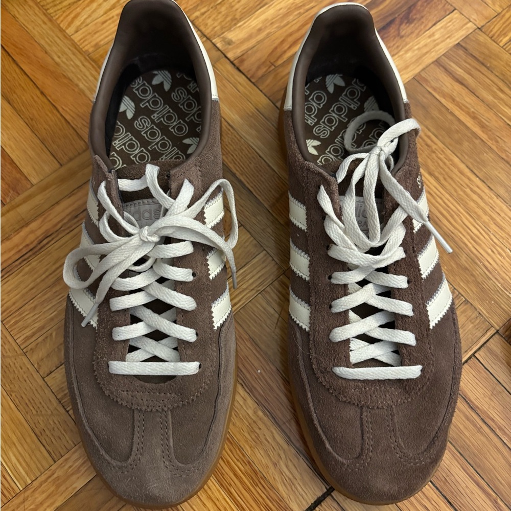 Adidas Brown and White Suede Sneakers